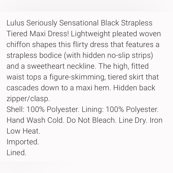LULUS SERIOUSLY SENSATIONAL BLACK STRAPLESS MAXI DRESS NWT - Picture 14 of 15